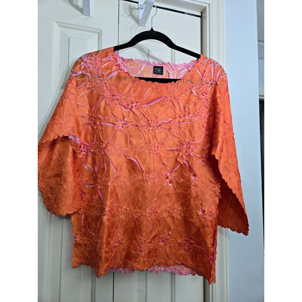Origami Magic Scarf Womens Textured Orange & Pink Blouse XL-3X